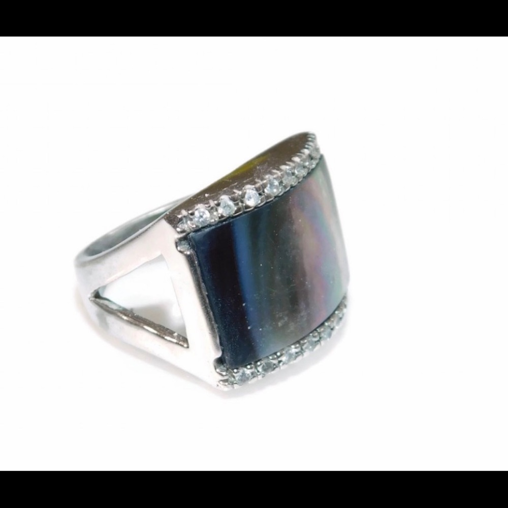 Sterling Silver Abalone Shell Statement Ring Sz 8 - image 4